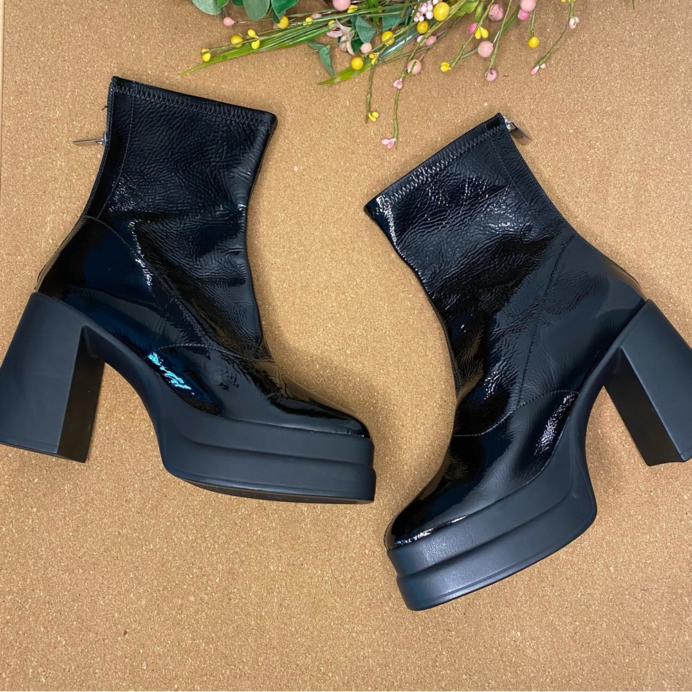 Free People Leather Double Stack Mid Calf Platform Boots Size 8 - Picture 9 of 14